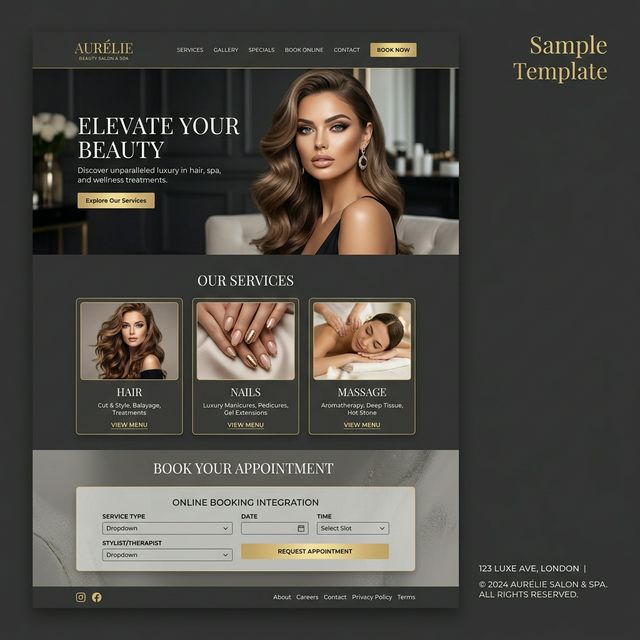 Beauty salon website homepage